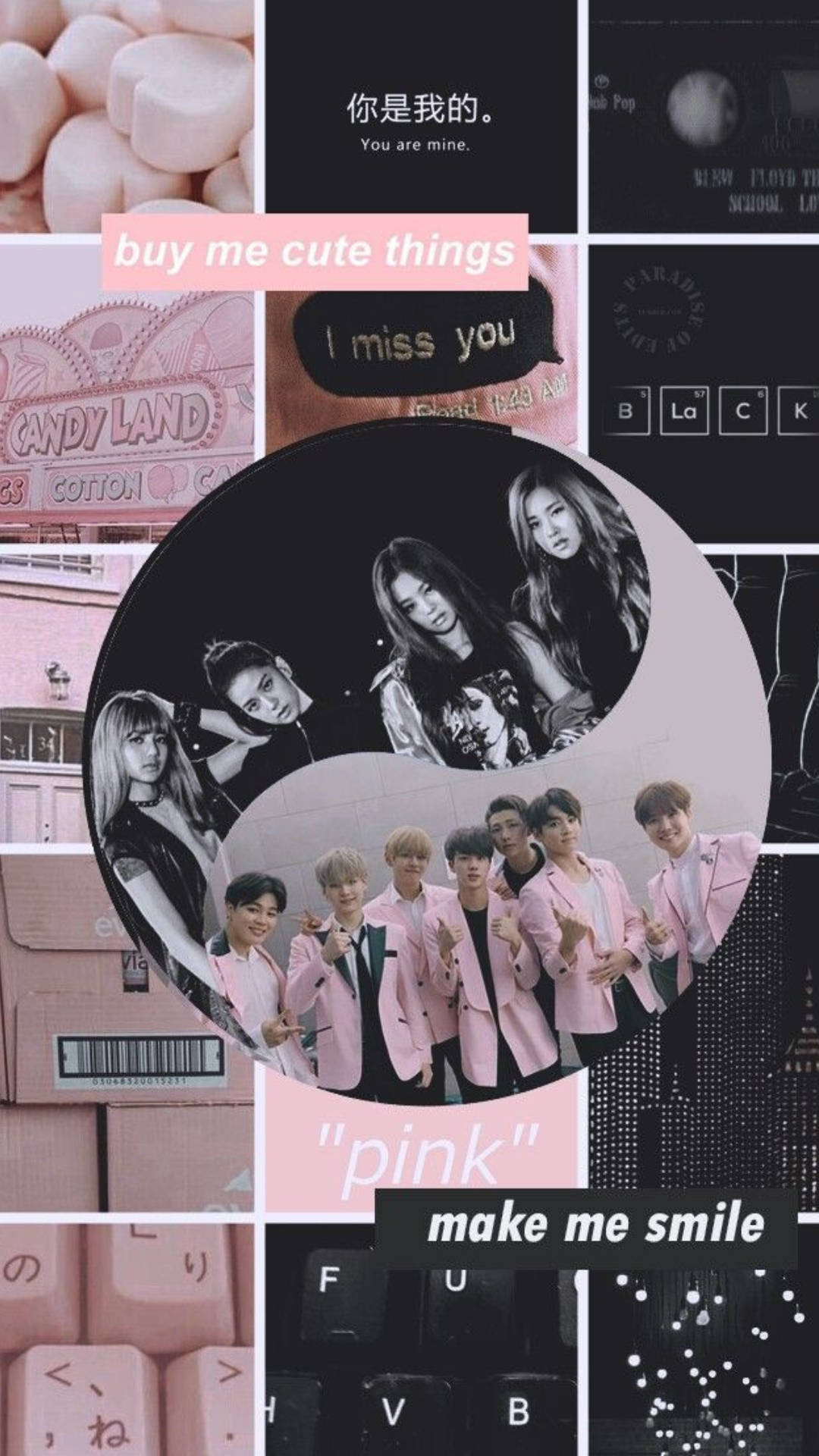 BTS And Blackpink, pink-themed, K-pop idols, Full HD Phone Wallpaper
