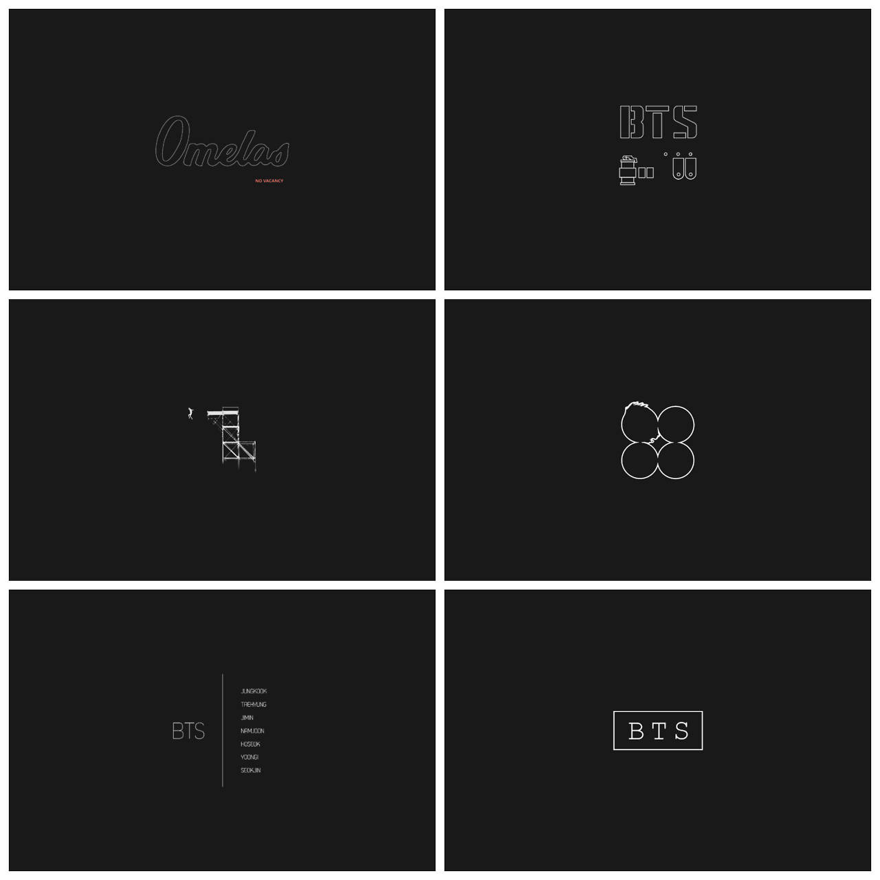 BTS, black panels, white line art, HD Desktop Wallpaper
