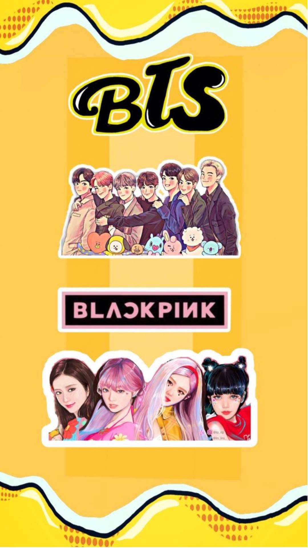 BTS, BLACKPINK, cartoon, Full HD Phone Wallpaper