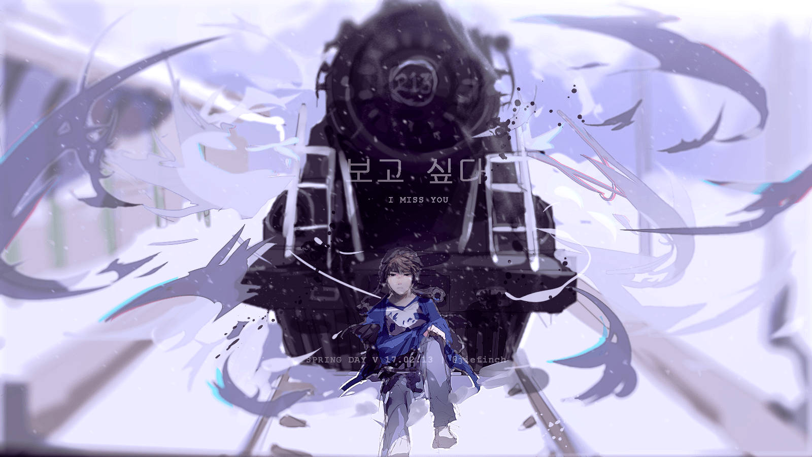 BTS Anime, steam train, anime girl, HD Desktop Wallpaper