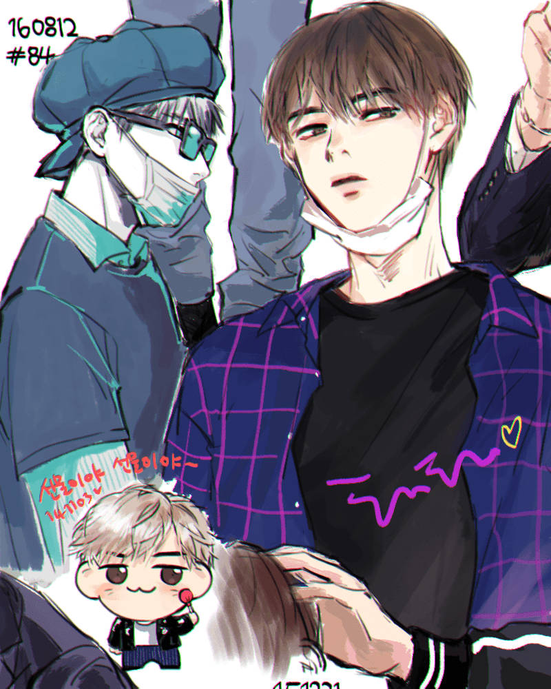 BTS Anime, face masks, chibi character, SD Phone Wallpaper