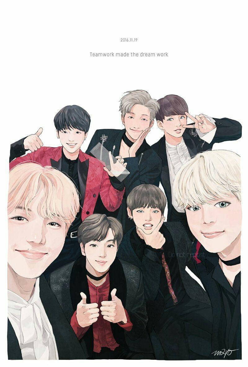 BTS, Anime, group picture, SD Phone Wallpaper