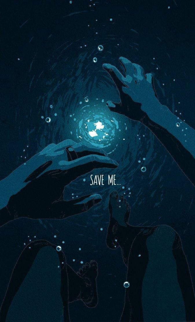 BTS Anime, dark blue water, glowing light, SD Phone Wallpaper
