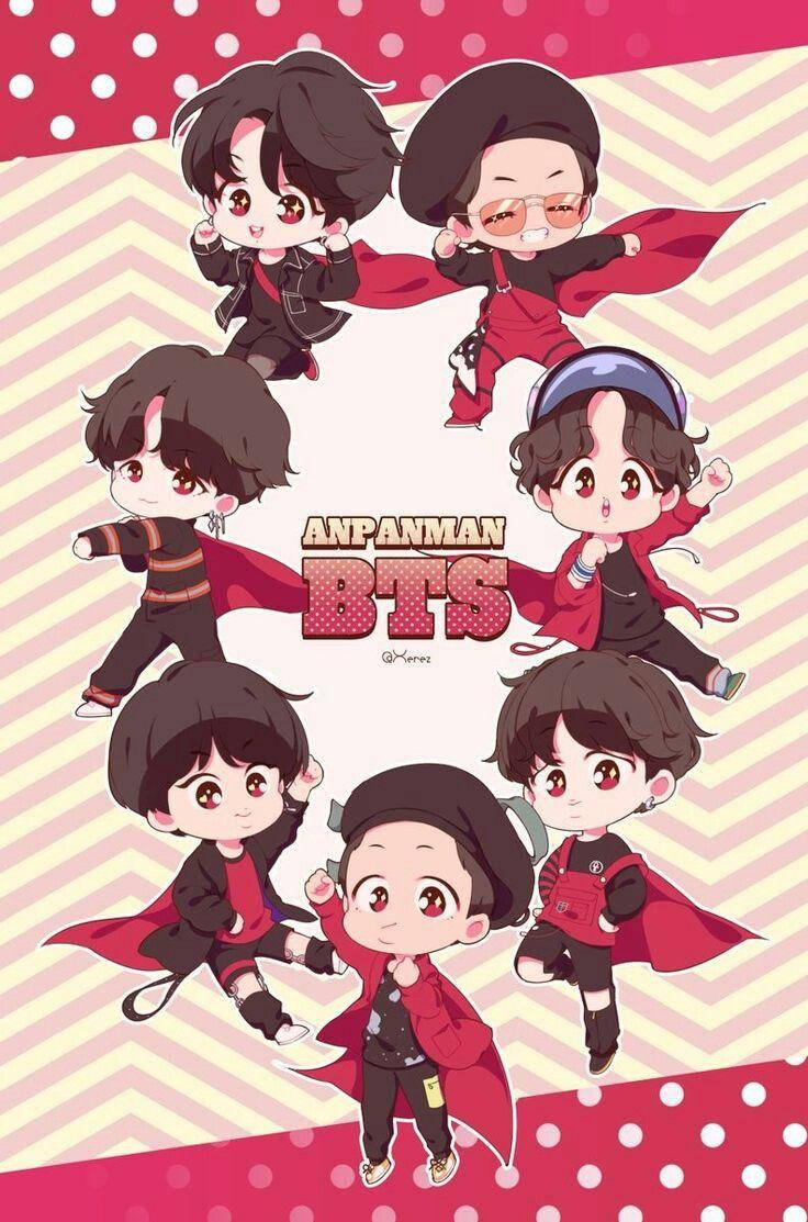 BTS, red capes, chibi-style, SD Phone Wallpaper