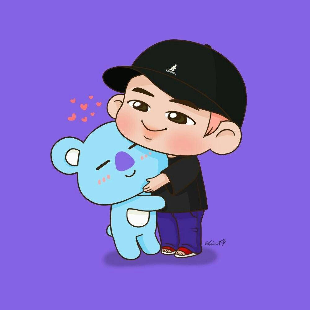 BTS Anime, black cap, blue koala plushie, SD Desktop Wallpaper