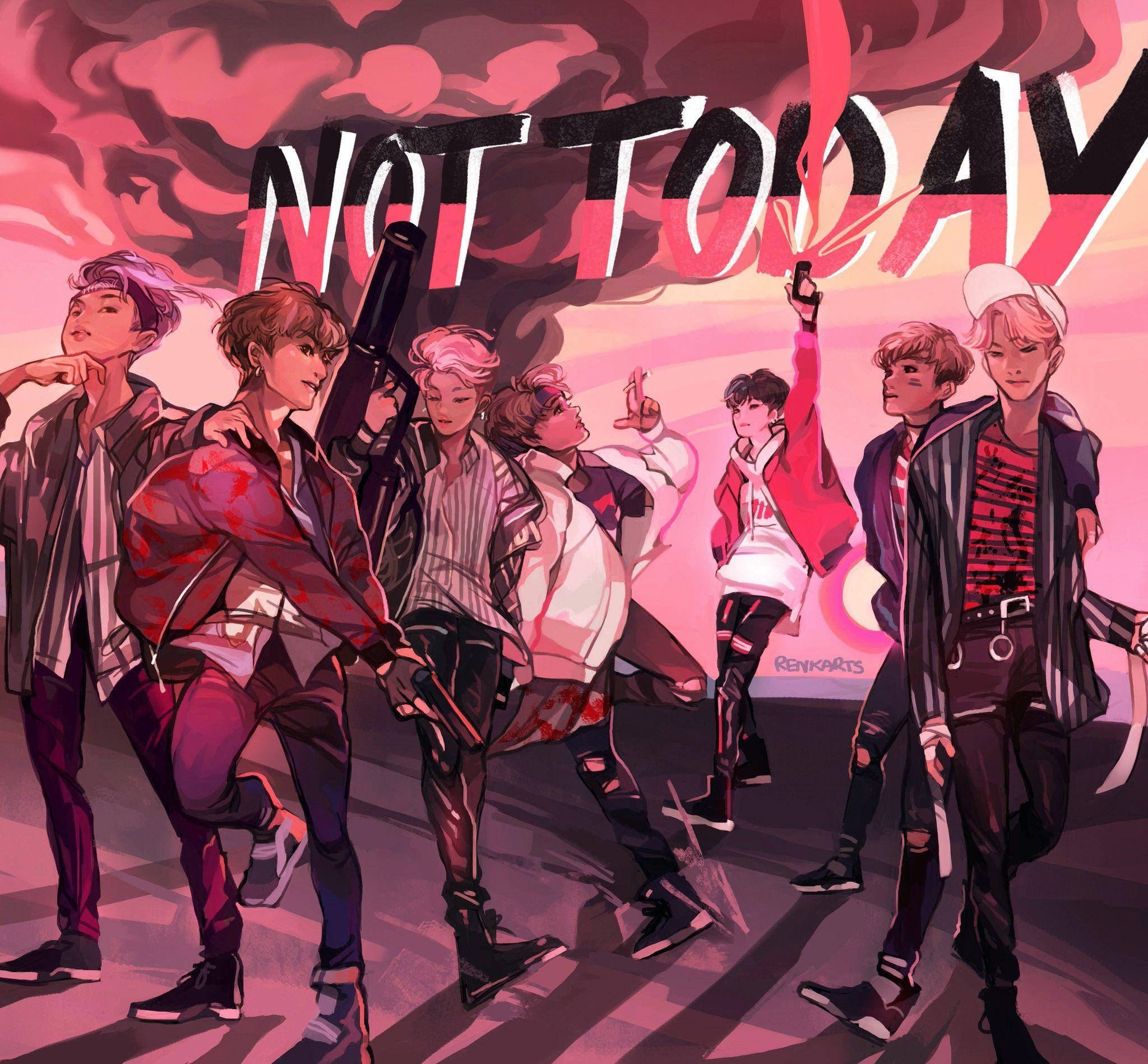 BTS Anime, Seven stylized anime boys, edgy outfits, Full HD Desktop Wallpaper