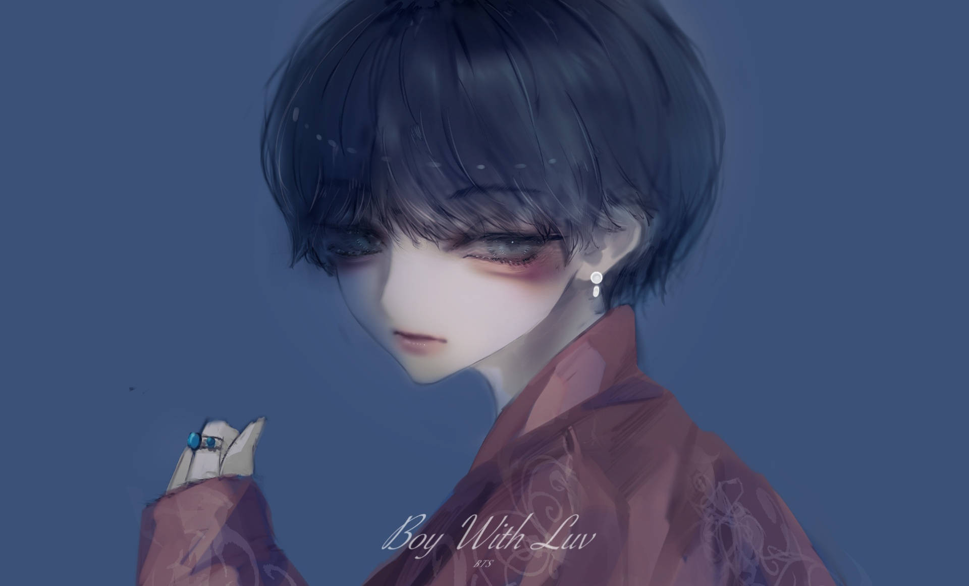 Bts V, anime boy, dark hair, Full HD Desktop Wallpaper