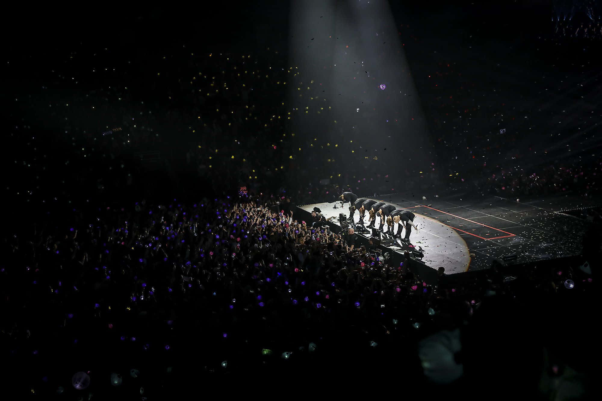BTS Army Bomb, dimly lit stage, confetti, Full HD Desktop Wallpaper