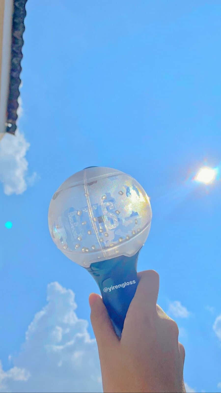 BTS Army Bomb, clear glittery light-up phone case, bright blue sky, HD Phone Wallpaper
