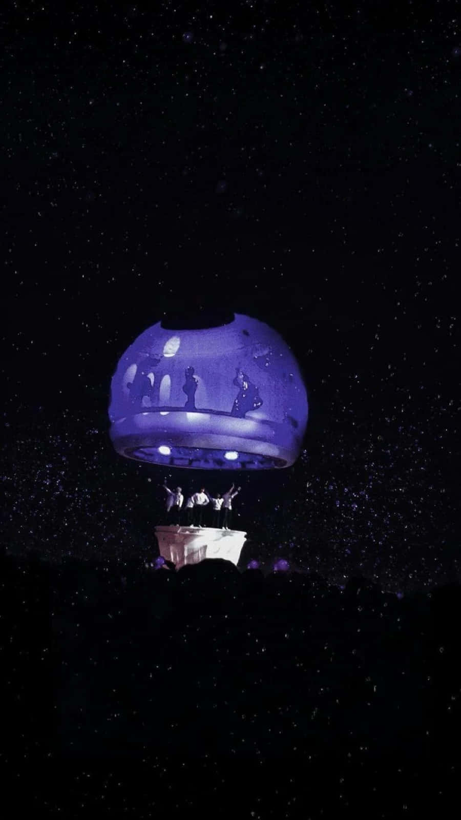 BTS Army Bomb, glowing purple spherical hot air balloon, dark landscape, HD Phone Wallpaper