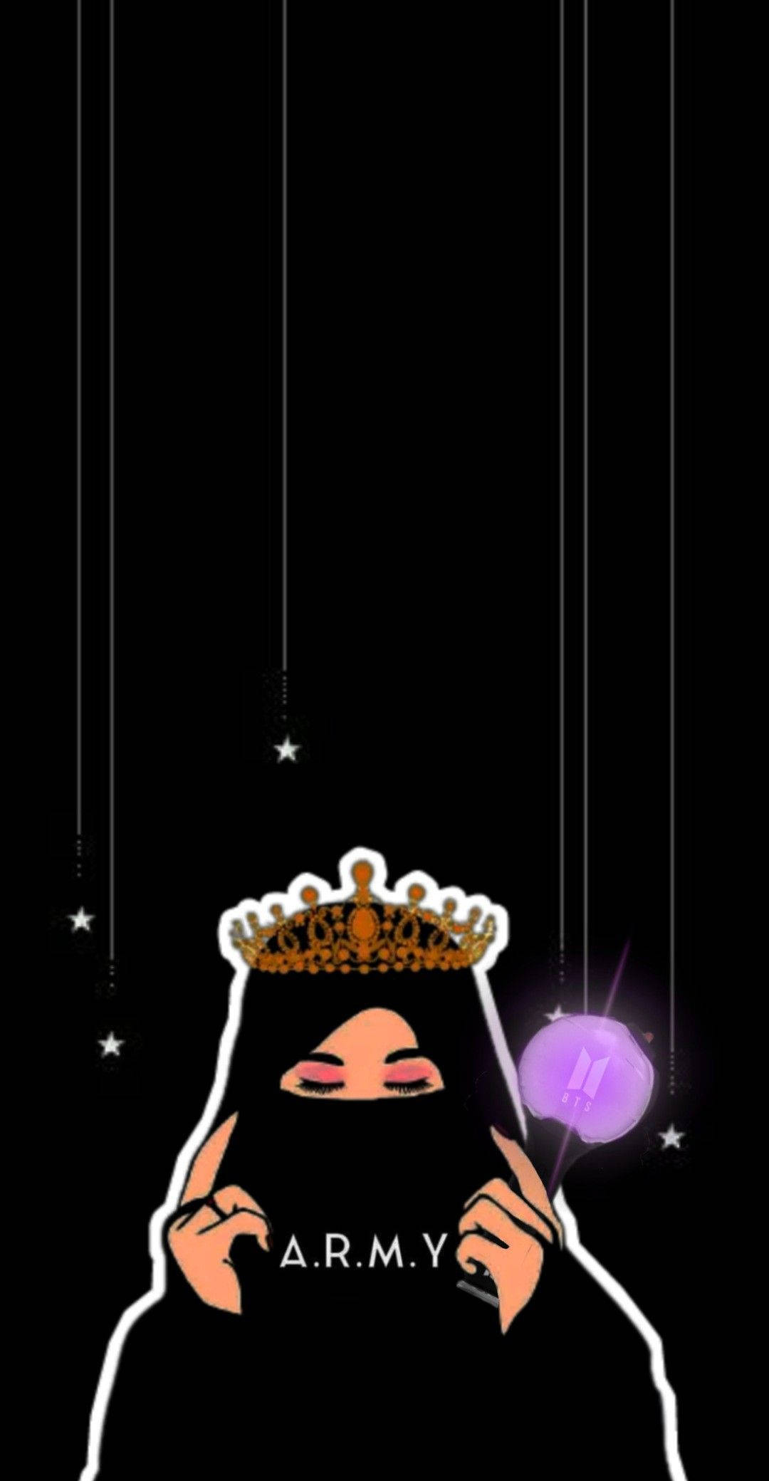 BTS Army Girl, black niqab, golden crown, Full HD Phone Wallpaper