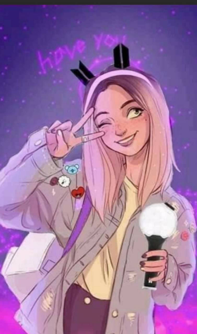BTS Army Girl, pink hair, peace sign, HD Phone Wallpaper