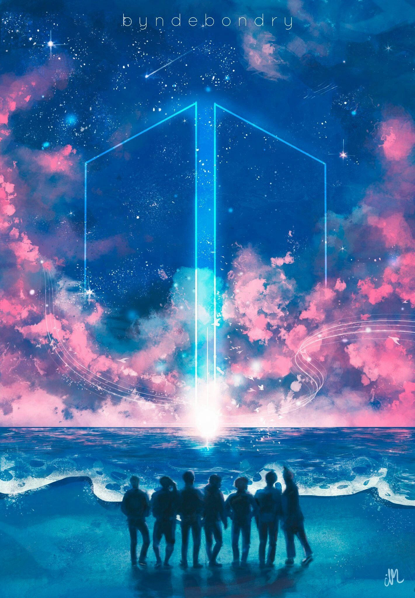 BTS Army Girl, cosmic sky, glowing shoreline, Full HD Phone Wallpaper