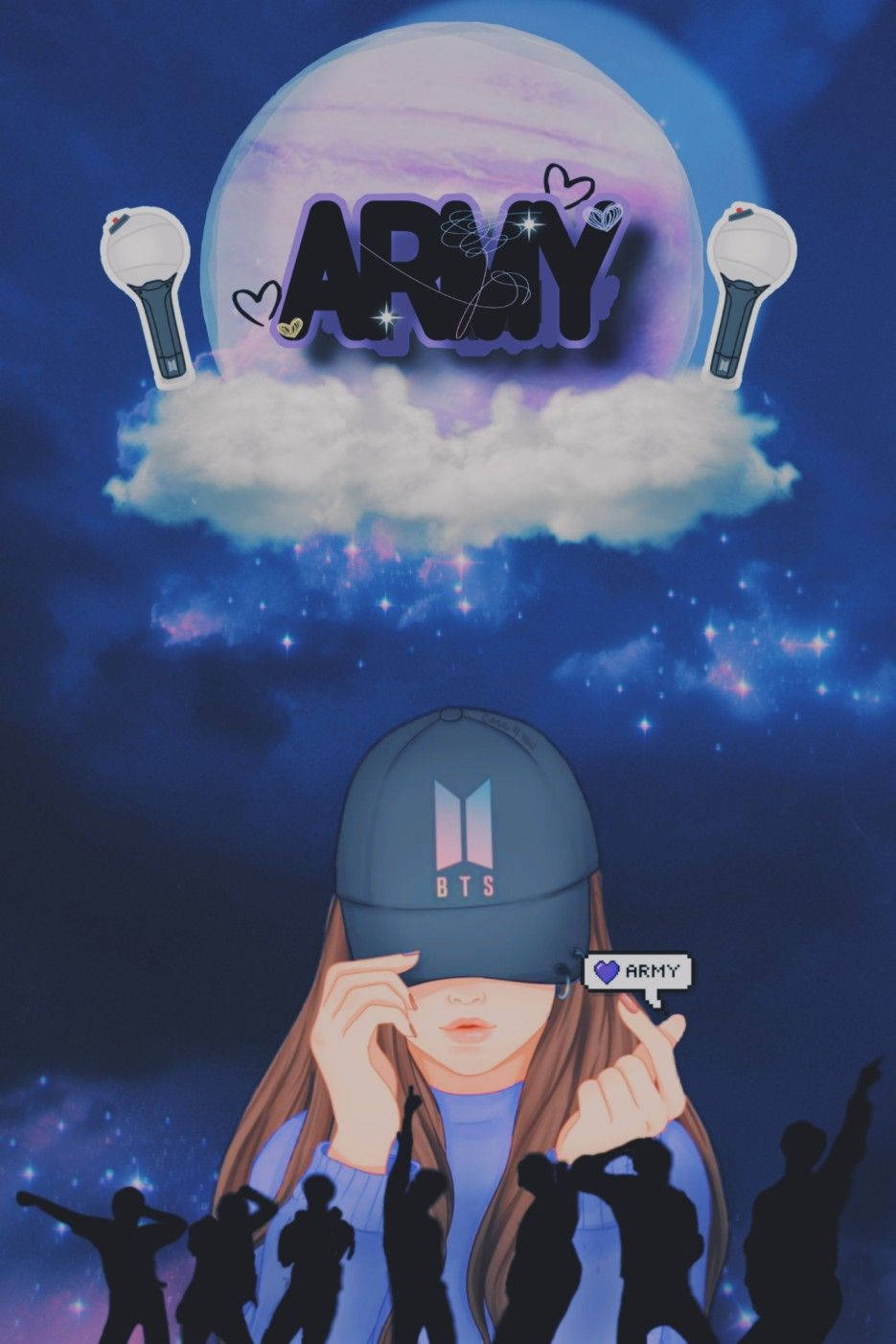 BTS Army Girl, BTS cap, glowing moon, HD Phone Wallpaper
