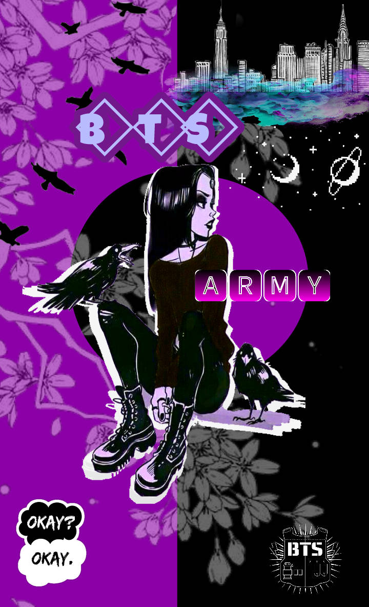 BTS Army, crows, split purple and black background, SD Phone Wallpaper