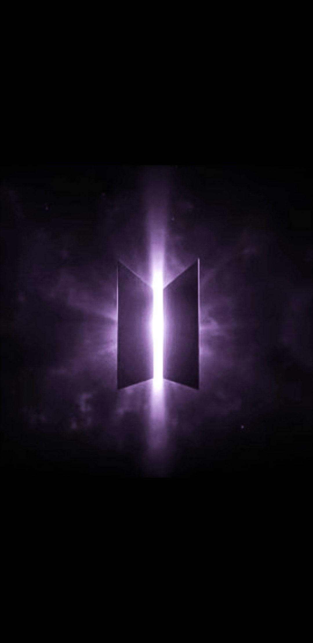 BTS, black aesthetic, glowing purple BTS logo, Full HD Phone Wallpaper