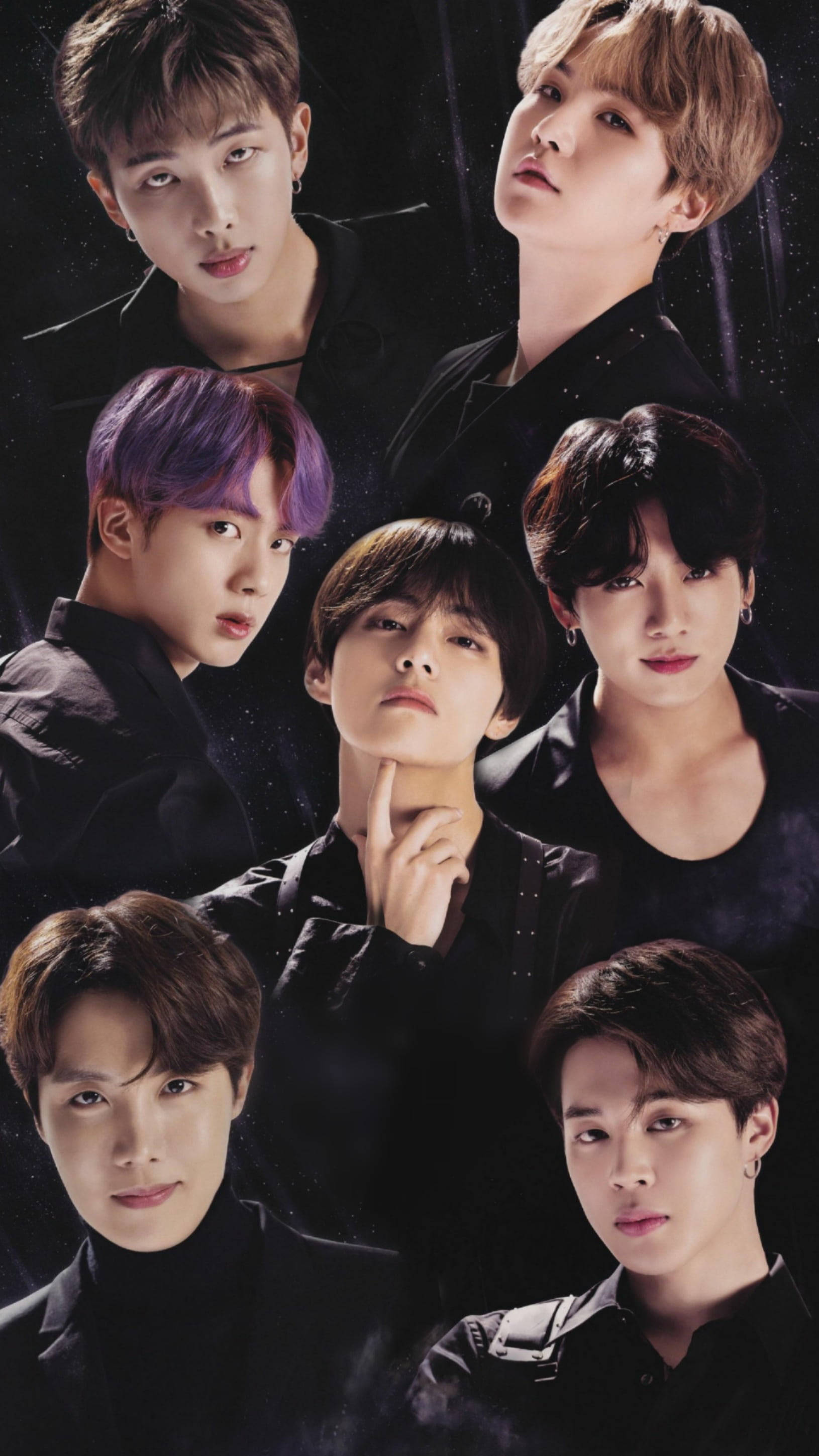 BTS, black portrait, starry black background, 2K Phone Wallpaper