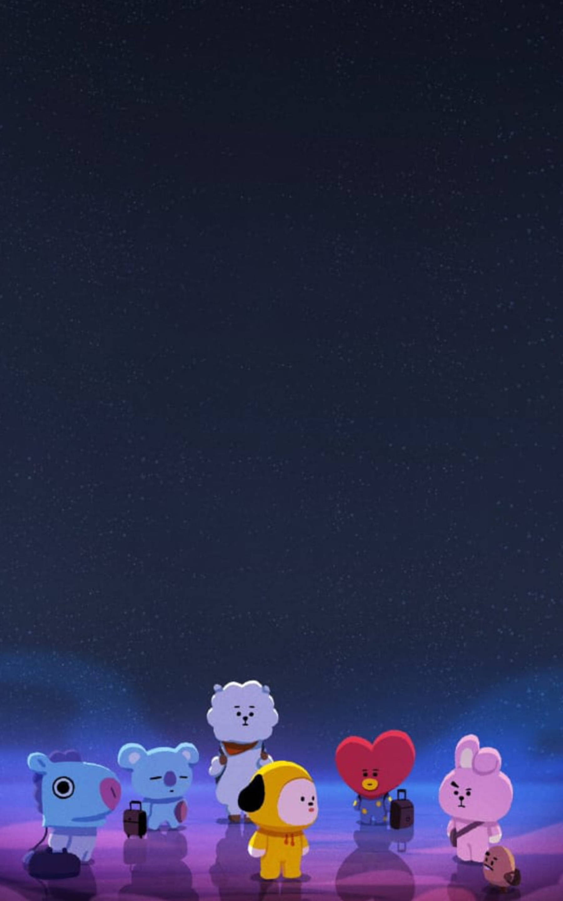 BTS BT21, midnight trip, starry night sky, 2K Phone Wallpaper