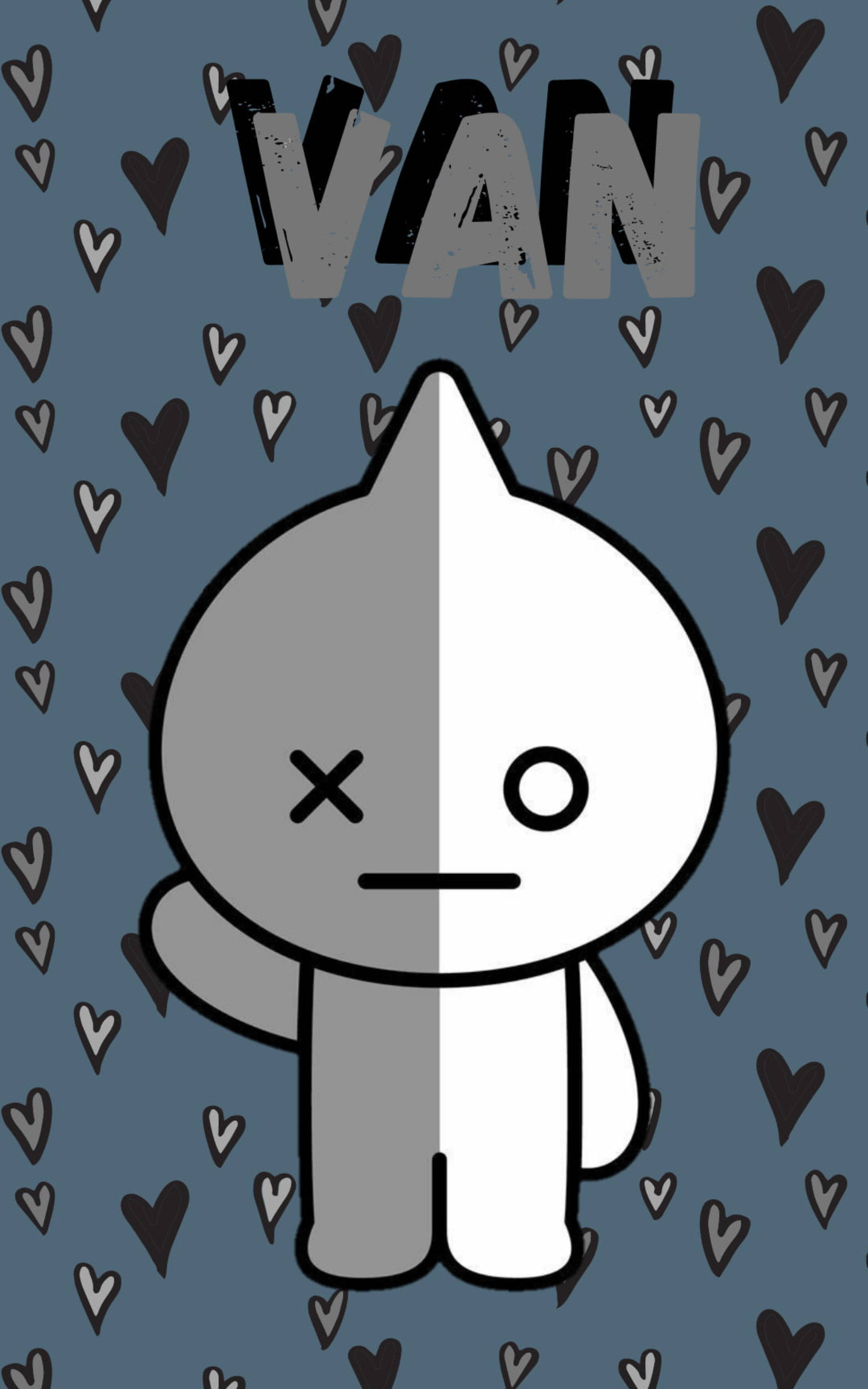 BTS BT21, van art, split gray and white, 2K Phone Wallpaper