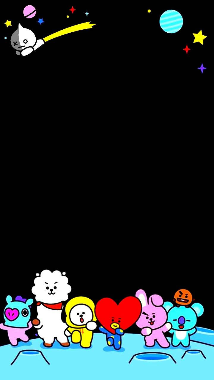 BTS BT21, space adventure, blue surface, HD Phone Wallpaper