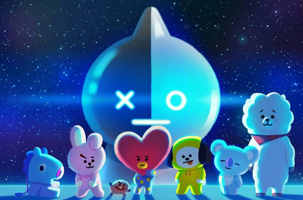 Bt21, glowing blue moon, x and o eyes, SD Desktop Wallpaper