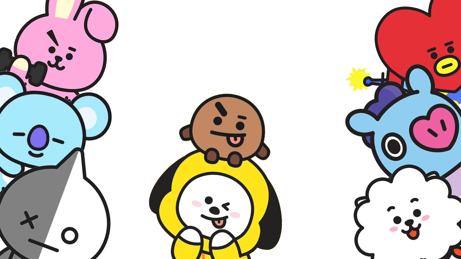 BTS BT21, tongue out, colorful cartoon characters, Full HD Desktop Wallpaper