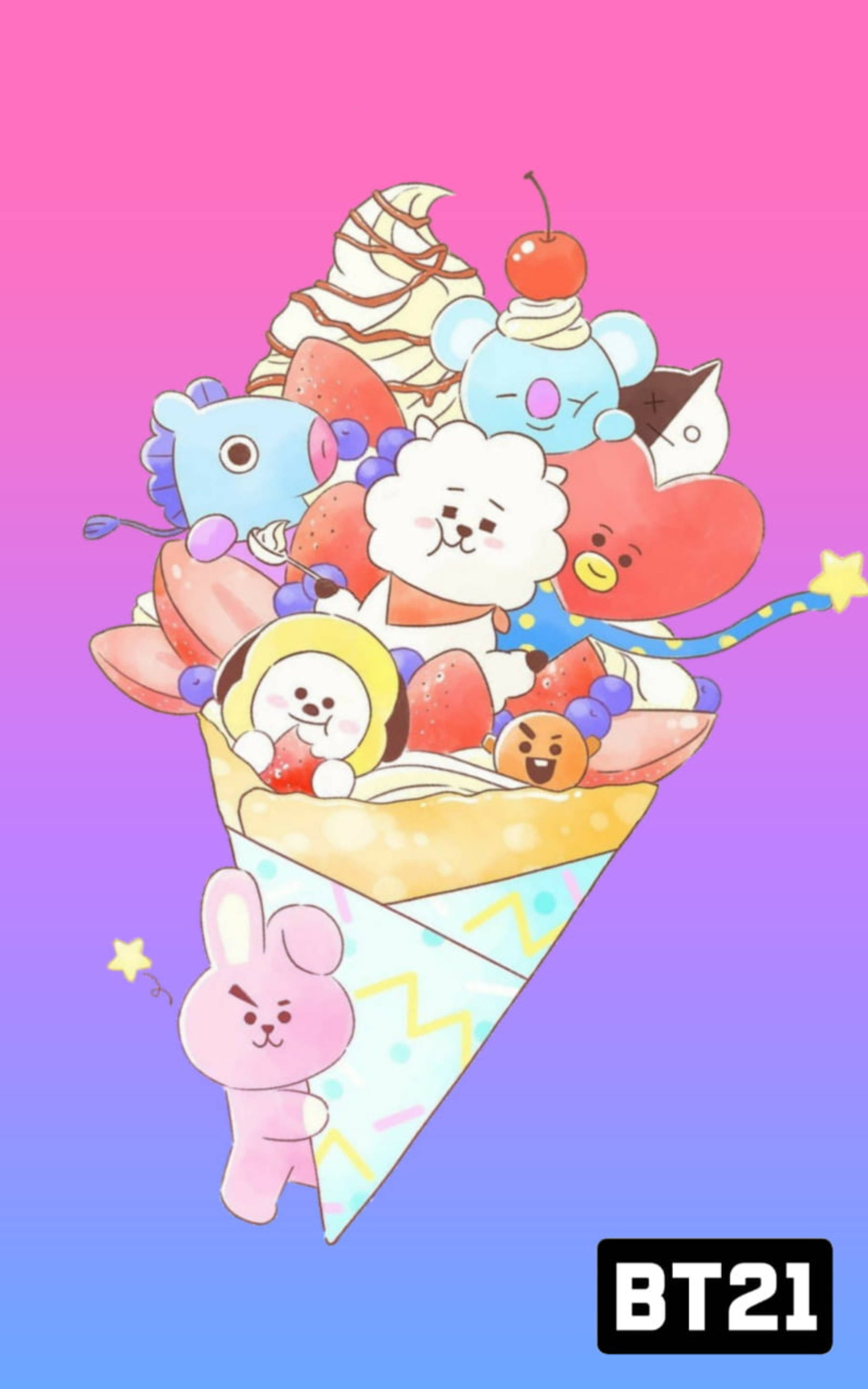 BTS BT21, cone art, BT21 characters, 2K Phone Wallpaper