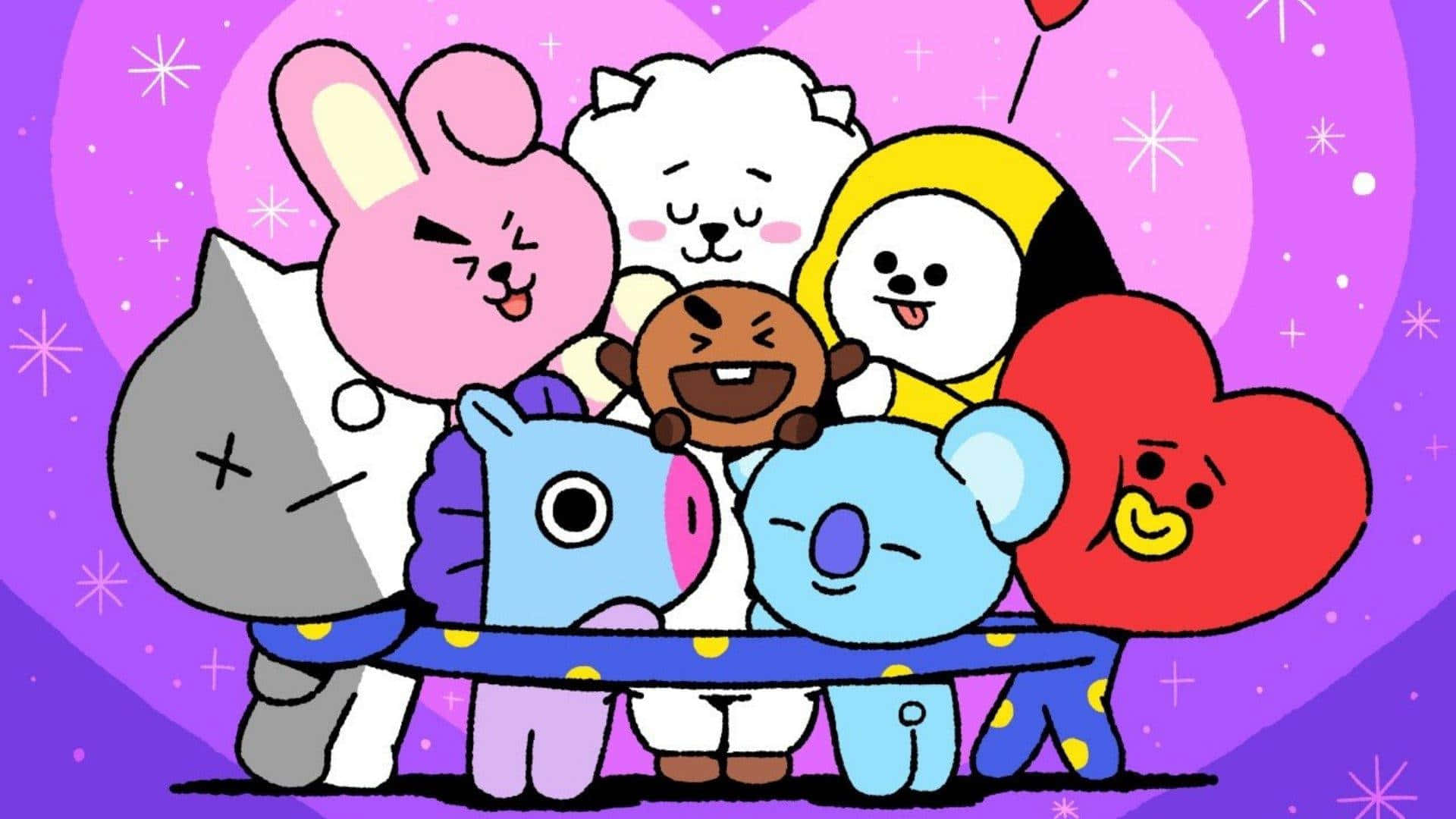 Bt21, colorful cartoon animals, expressive faces, Full HD Desktop Wallpaper