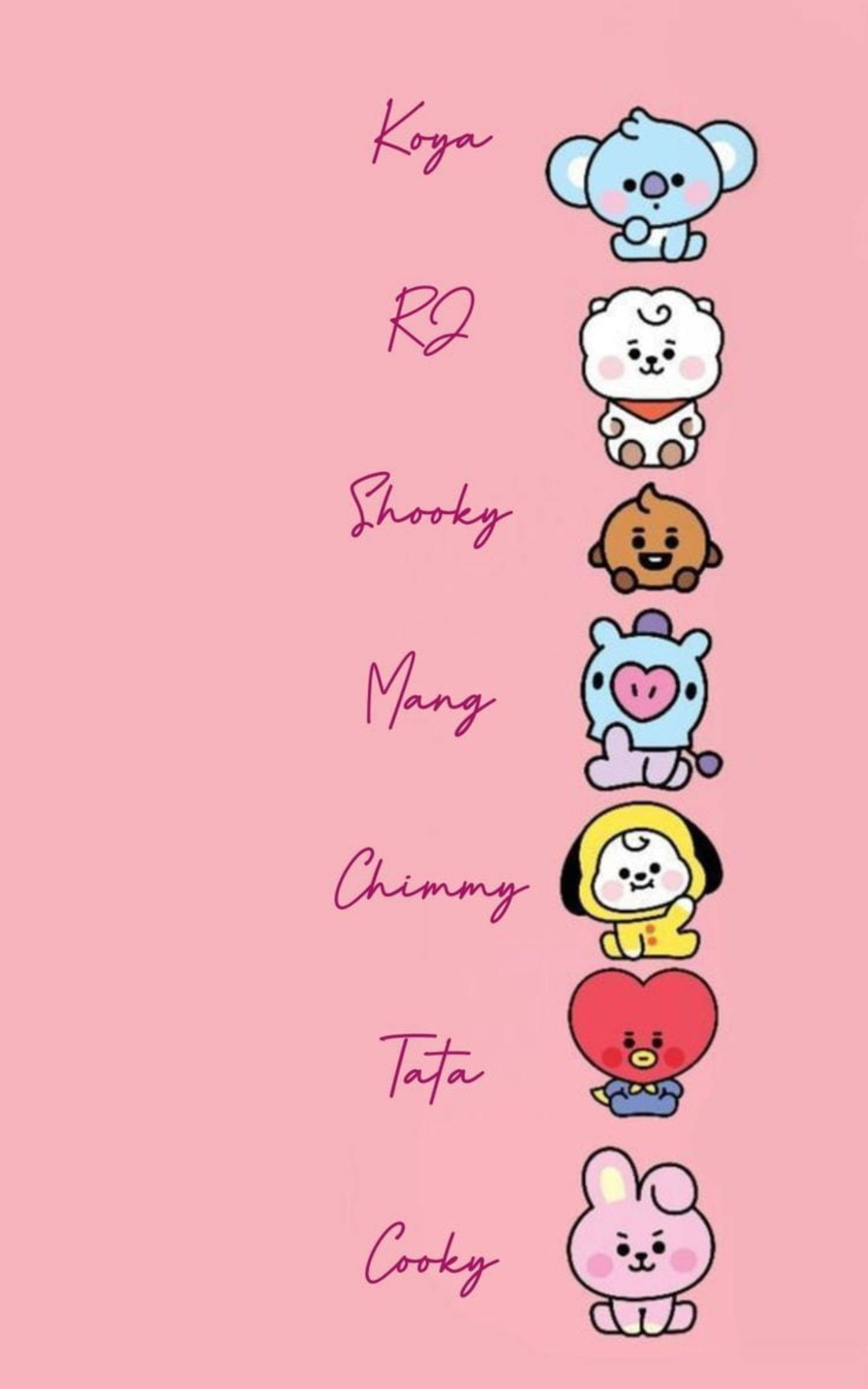 BTS BT21, BT21 characters, pink background, 2K Phone Wallpaper