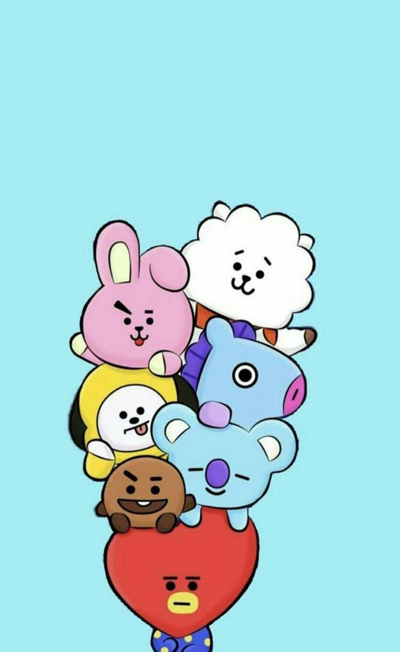 BTS BT21, BT21 cartoon characters, red heart, HD Phone Wallpaper