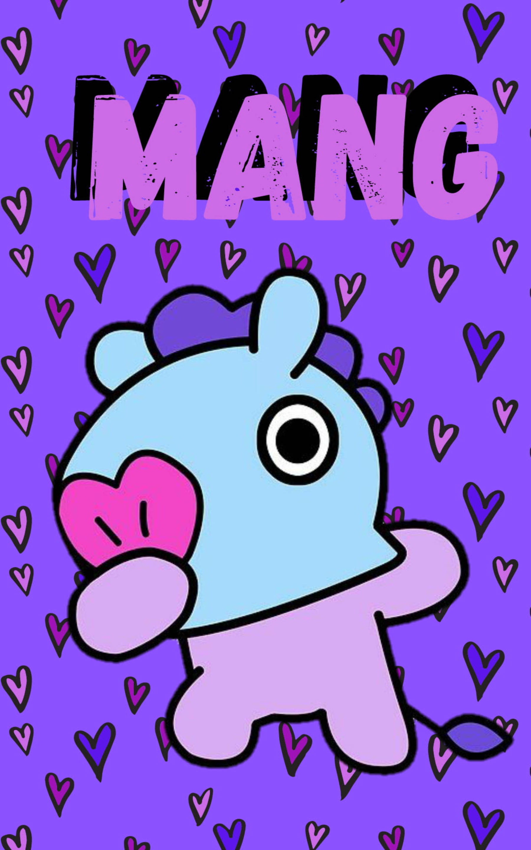 BTS BT21, blue cartoon character, pink heart, 2K Phone Wallpaper