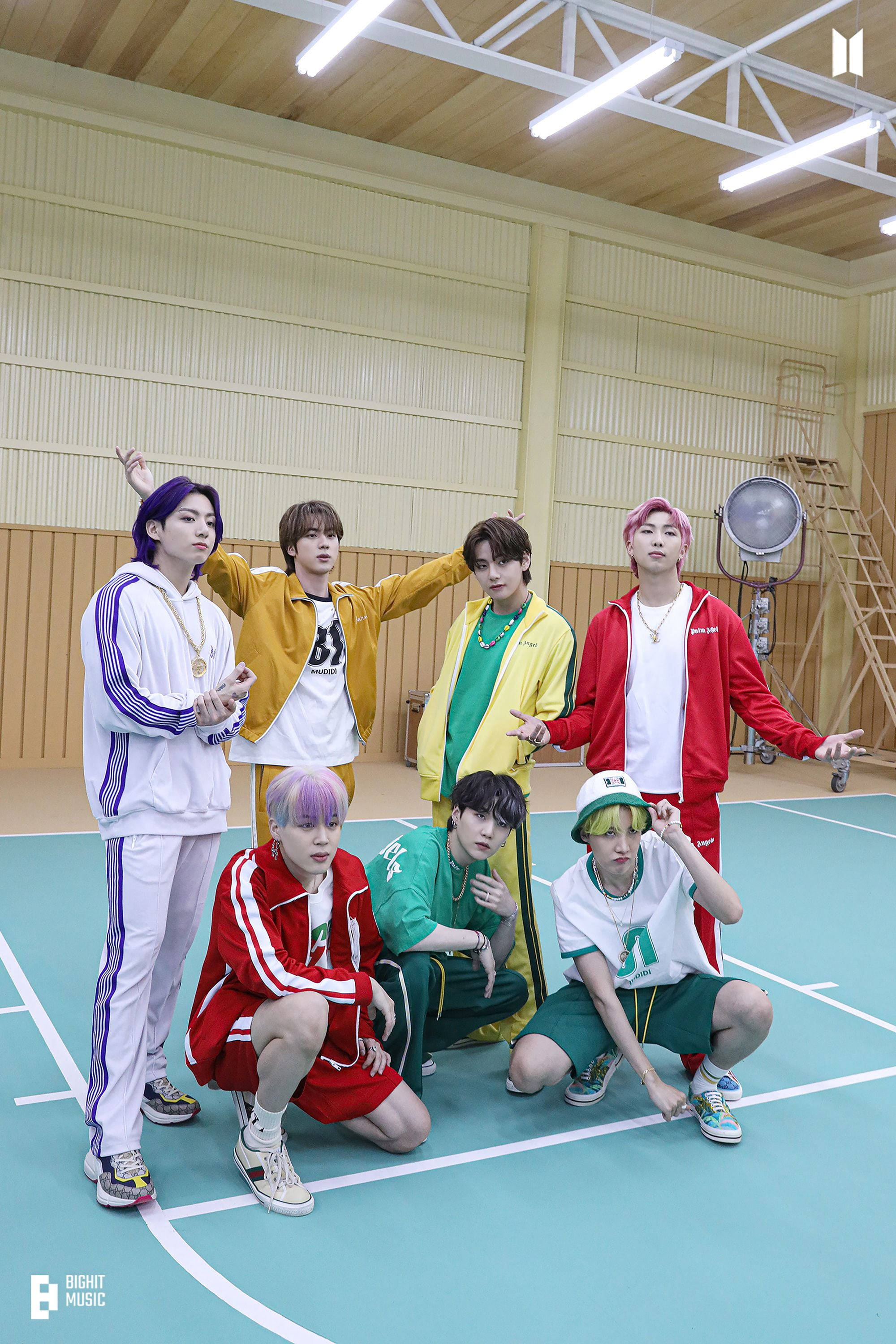 BTS Butter, indoor sports court, teal, 2K Phone Wallpaper