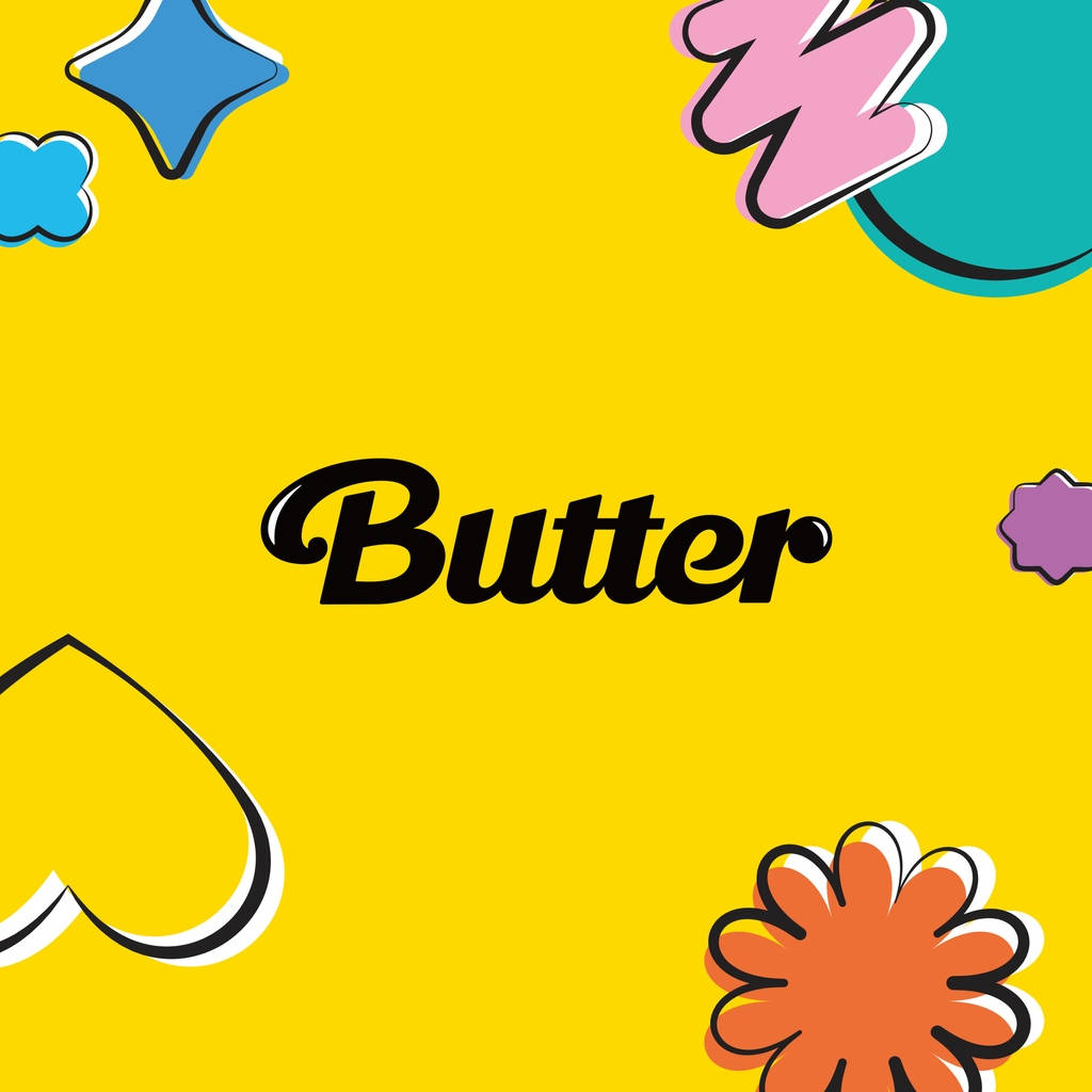 BTS Butter, cursive, vibrant yellow, SD Desktop Wallpaper