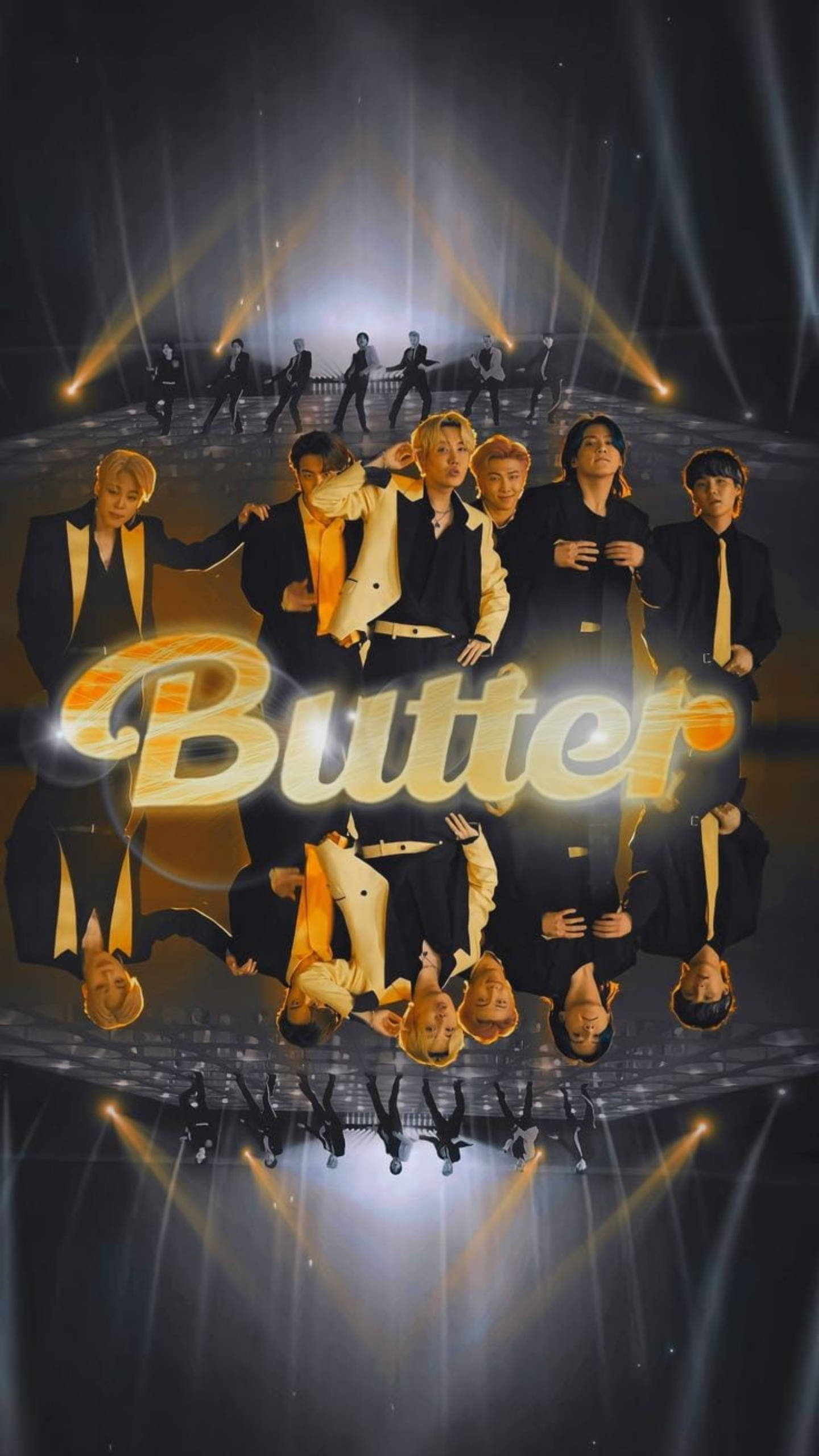 BTS, Butter, golden stage lights, 2K Phone Wallpaper