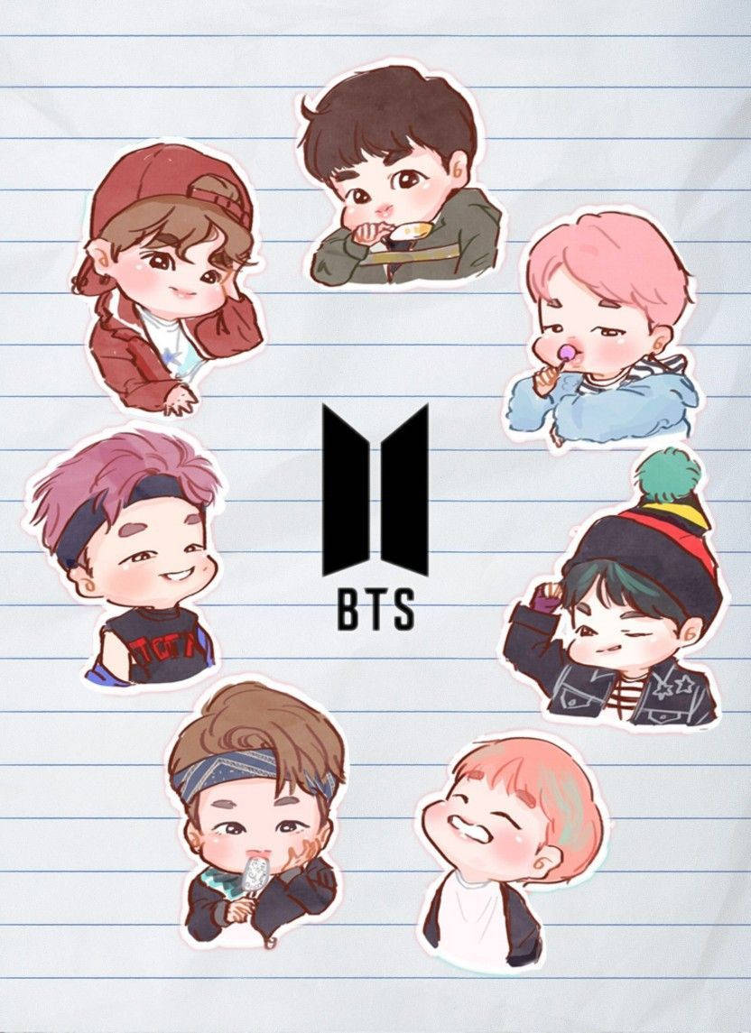 BTS, chibi-style, stickers, SD Phone Wallpaper