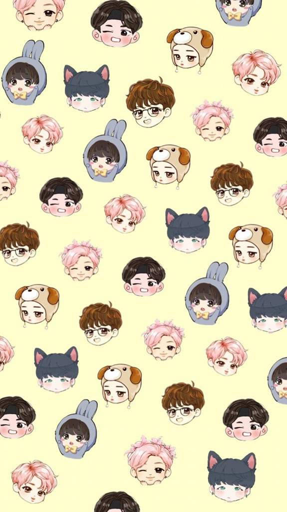 BTS, chibi, anime-style boy faces, SD Phone Wallpaper