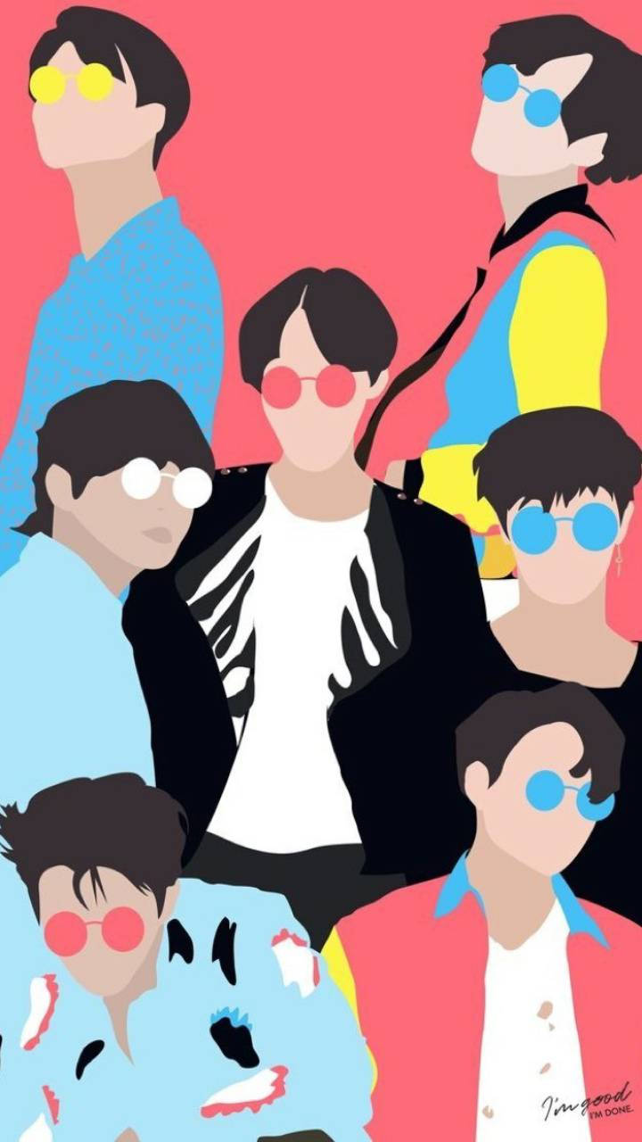 BTS Cartoon, vector art, seven stylized figures, HD Phone Wallpaper