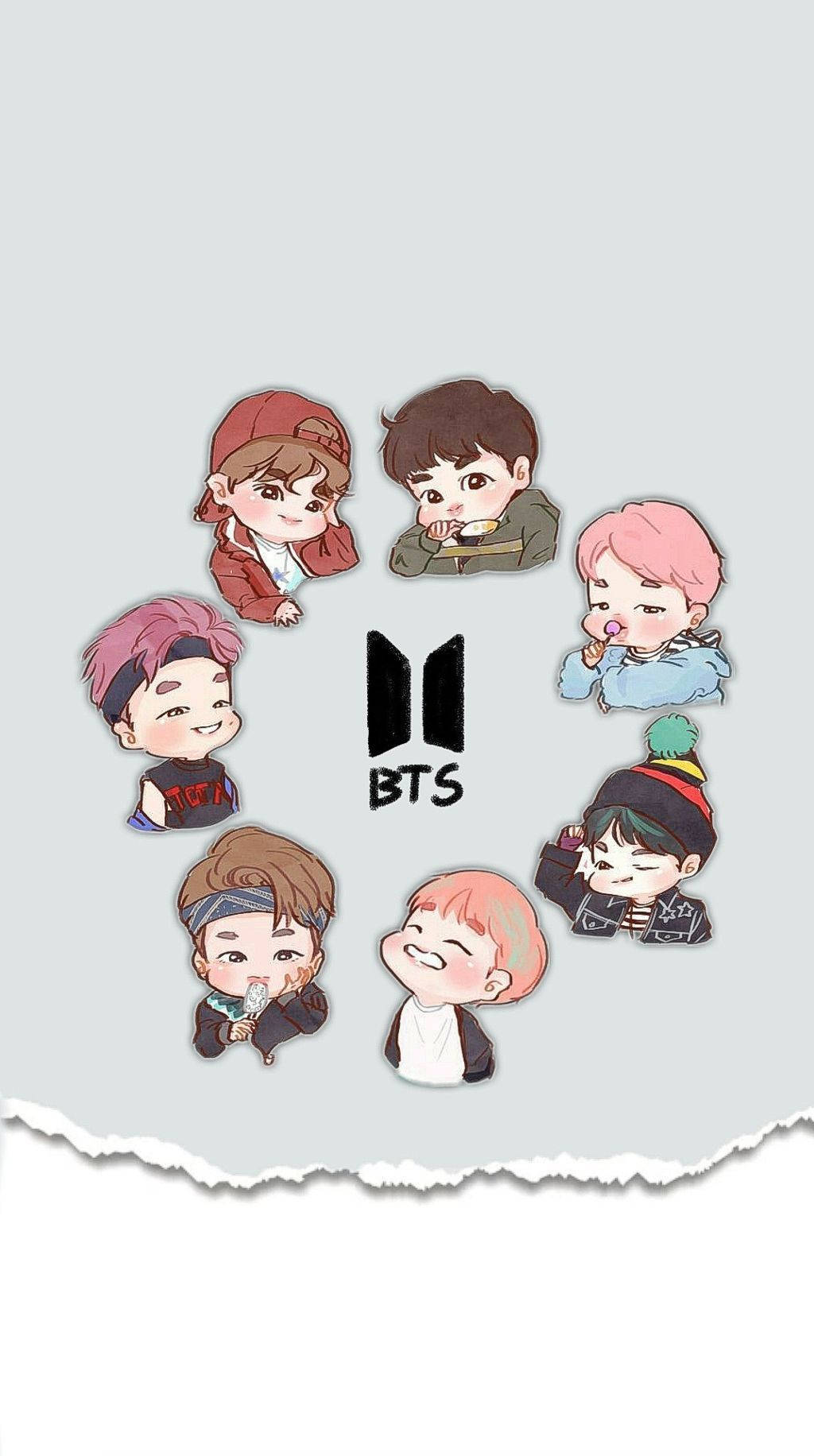 BTS, chibi-style, BTS logo, HD Phone Wallpaper