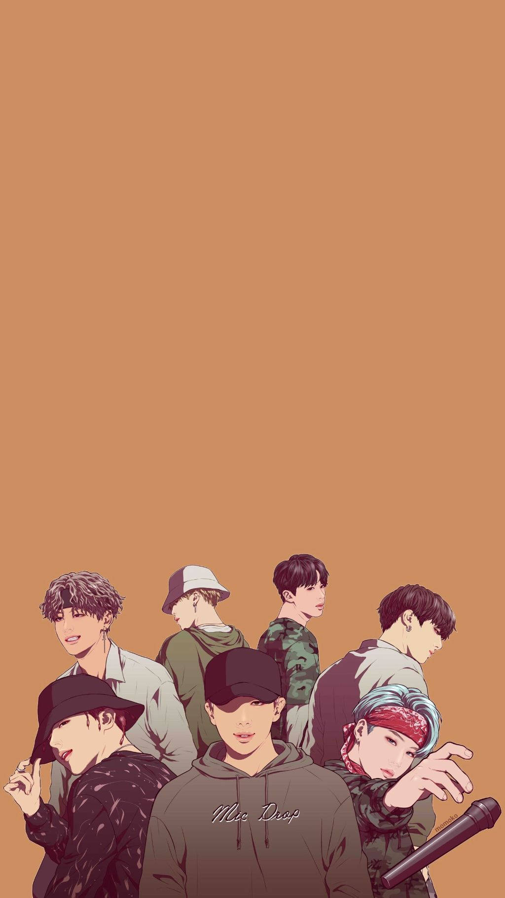 BTS Cartoon, anime-style male figures, casual streetwear, HD Phone Wallpaper