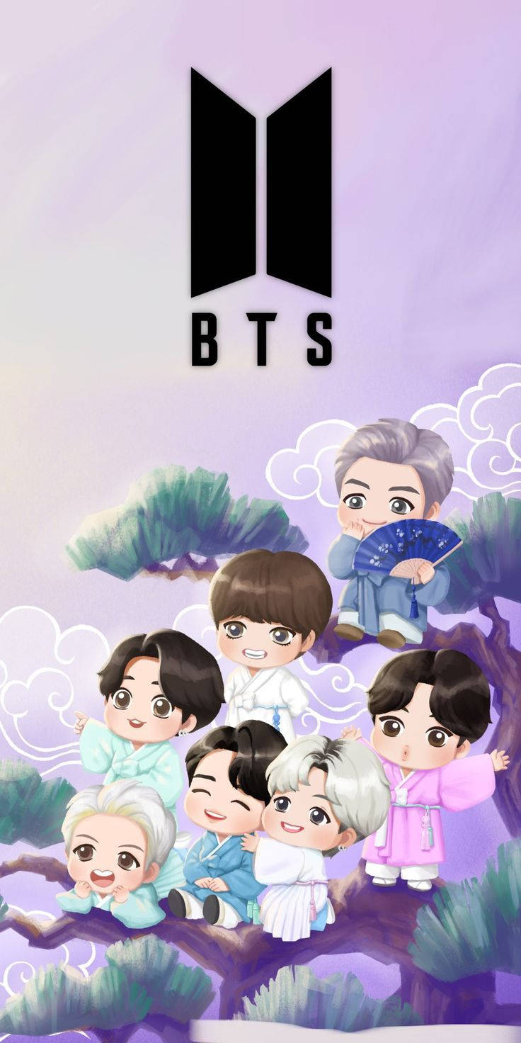 BTS Chibi, hanboks, tree branch, HD Phone Wallpaper