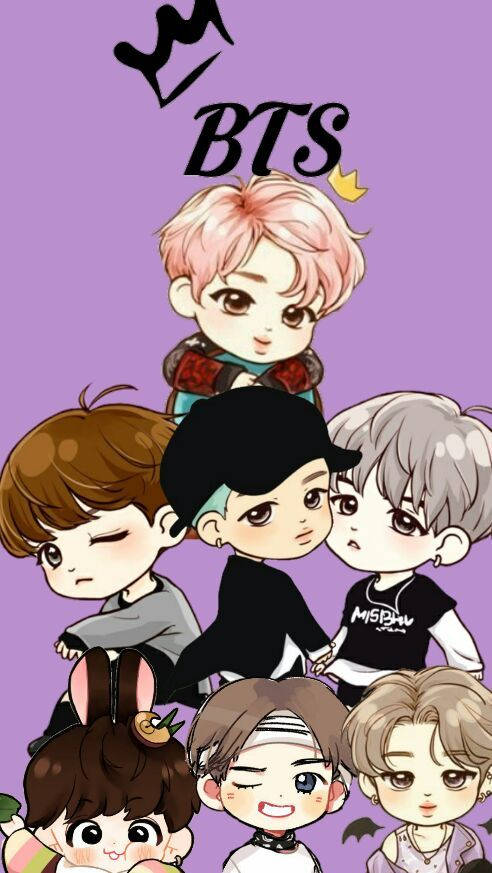 BTS Chibi, purple, crown, SD Phone Wallpaper
