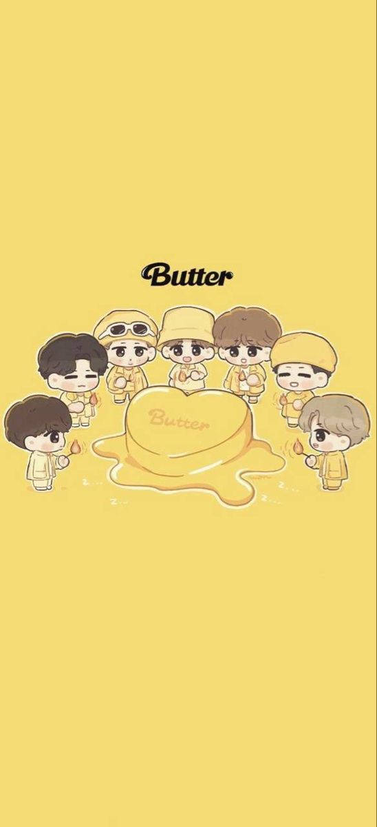 BTS Chibi, yellow outfits, melting butter pat, SD Phone Wallpaper