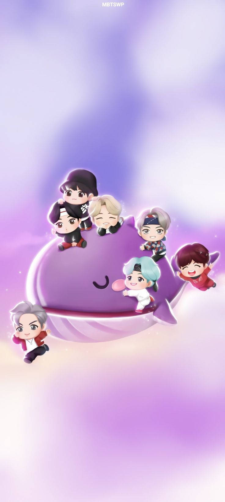 BTS Chibi, sky whale, purple whale, HD Phone Wallpaper