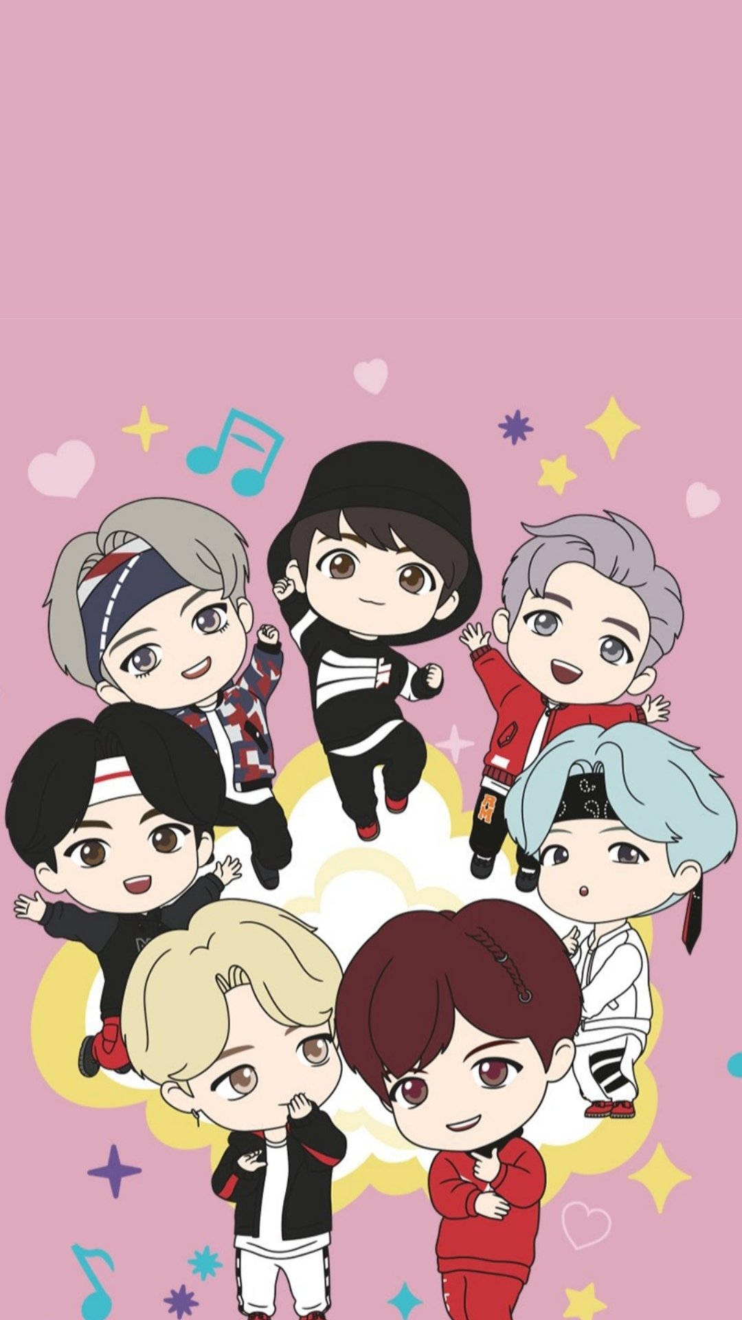 BTS, chibi-style, colorful outfits, Full HD Phone Wallpaper