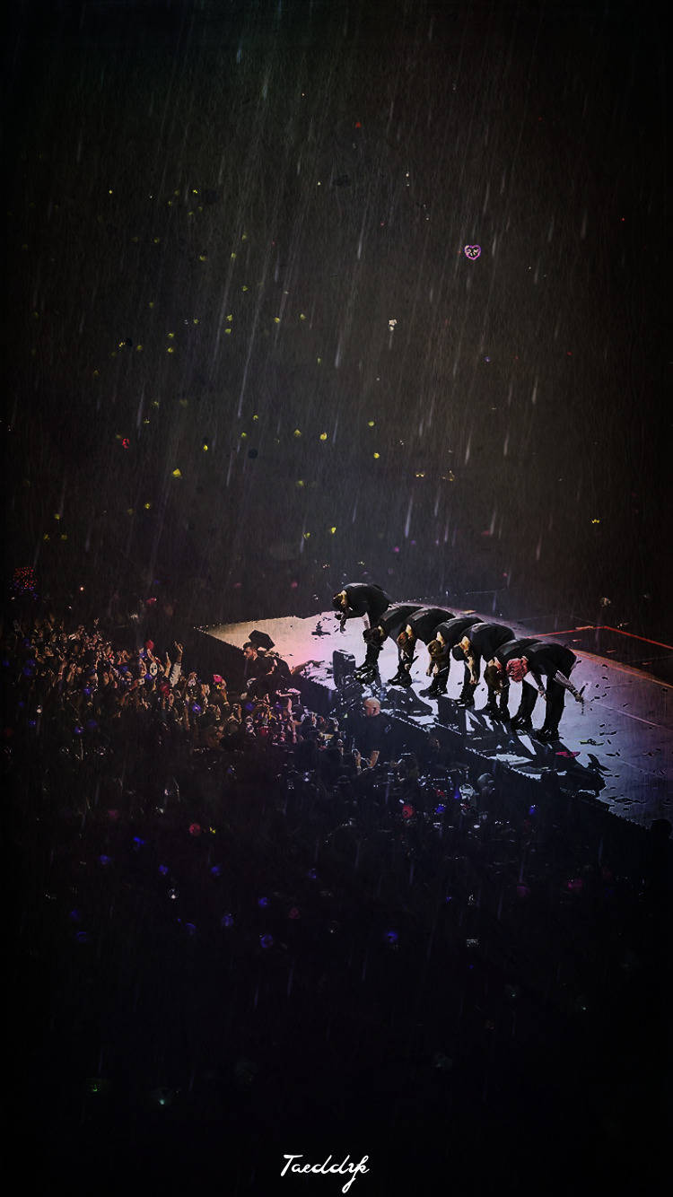 BTS, rain-slicked stage, glowing lights, HD Phone Wallpaper