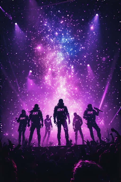 BTS Concert, purple lights, performer silhouettes, SD Phone Wallpaper