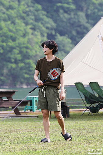 BTS, badminton racket, grass, SD Phone Wallpaper