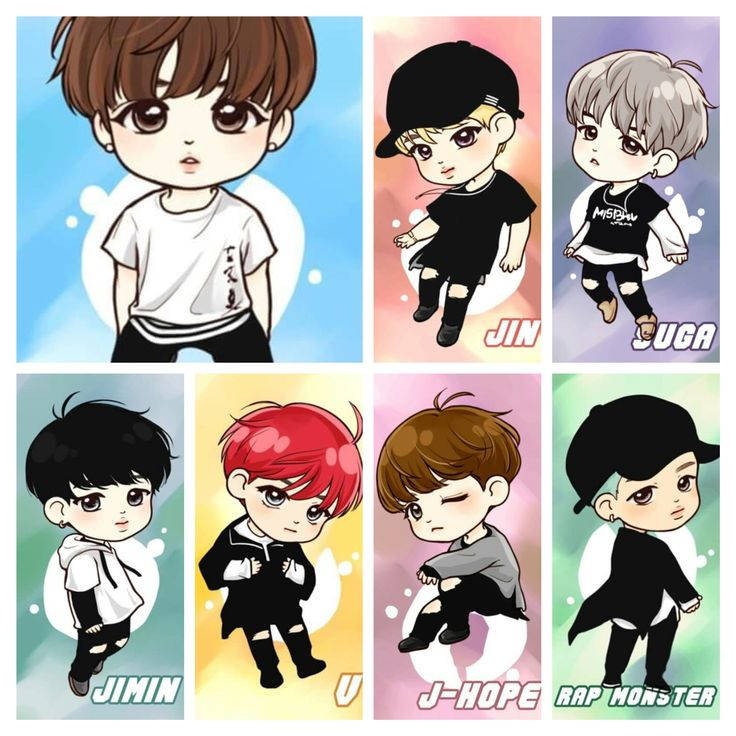 chibi-style, K-pop idols, colored circle, SD Desktop Wallpaper