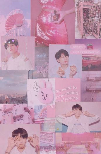 Aesthetic Charm, BTS, pink-toned collage, SD Phone Wallpaper