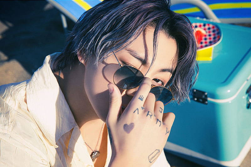 BTS, purple hair, sunglasses, SD Desktop Wallpaper
